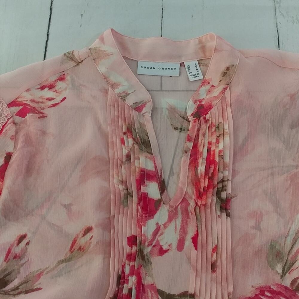 Susan Graver Sheer Floral Top Pink Size S - Picture 5 of 8